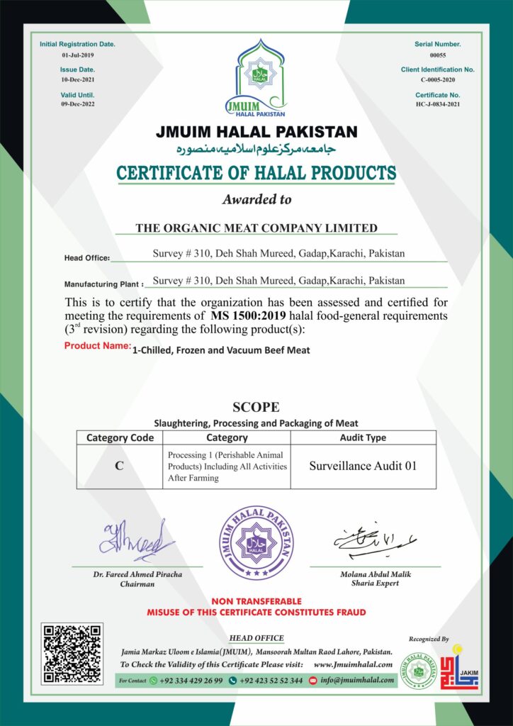 Final Halal Certificate The Oragnic Meat Company (MS 1500) With QR